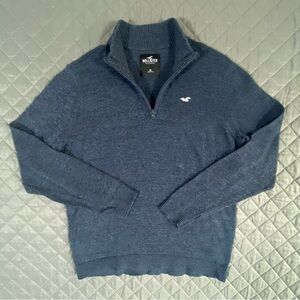 Bundle Hollister Quarter Zip Knit Blue Sweater & 100% Cotton Shirt Burgundy S XL